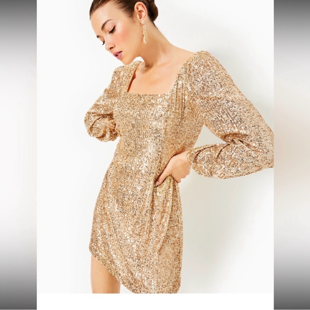 NWT Lilly Pulitzer Zelda skirted romper GOLD knit sequins Size 10